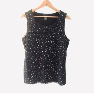 Ann Taylor Sleeveless Black w/ Polkadots Blouse L